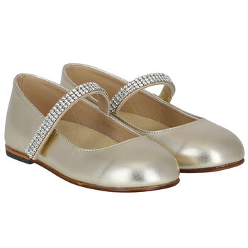 Girls Gold Swarovski Crystal Shoes