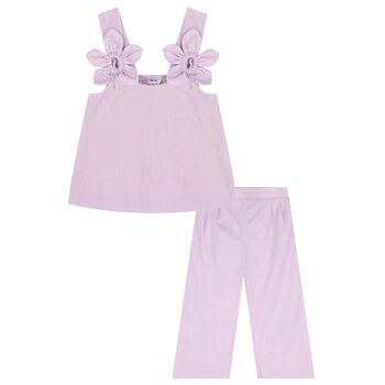 Girls Purple 3D Flower Trousers Set