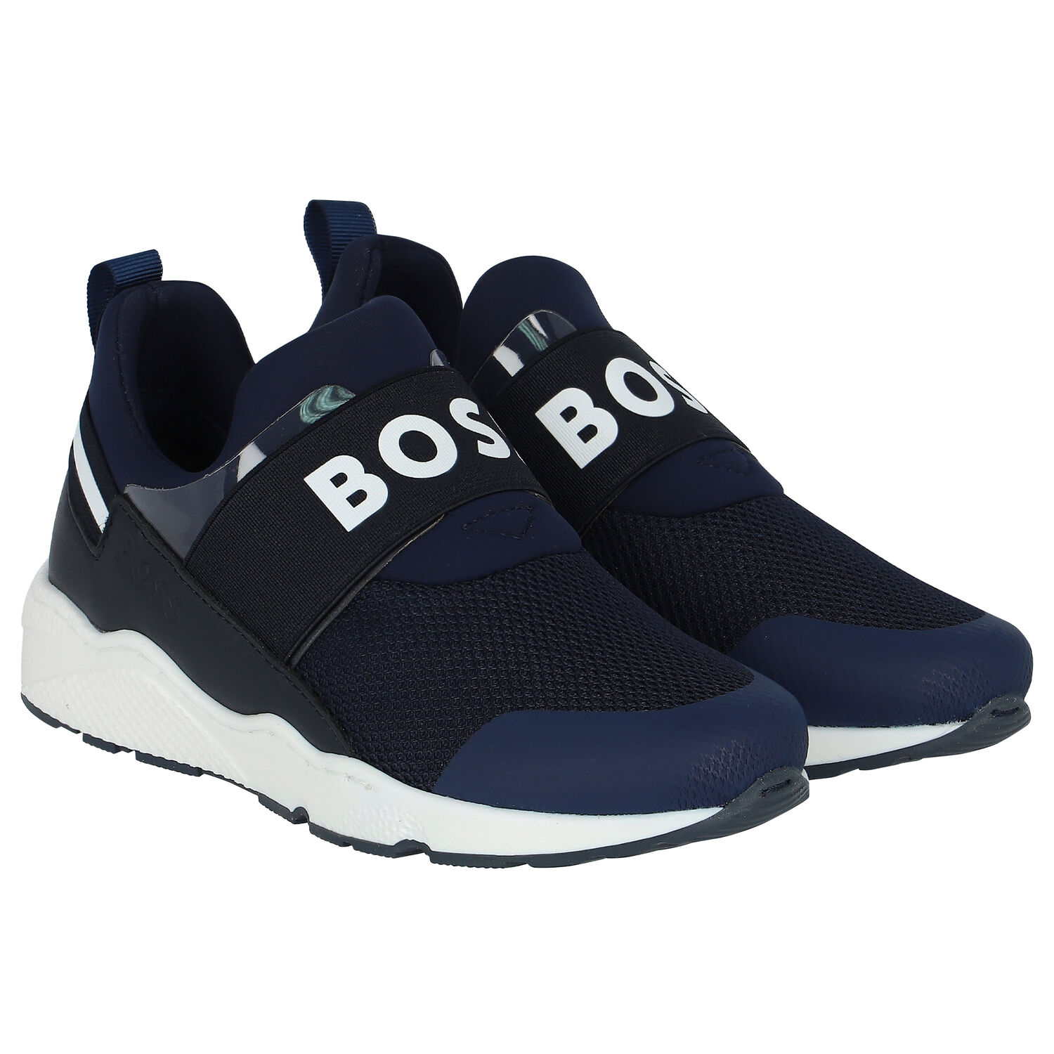 Boys Navy Logo Trainers, 2, hi-res