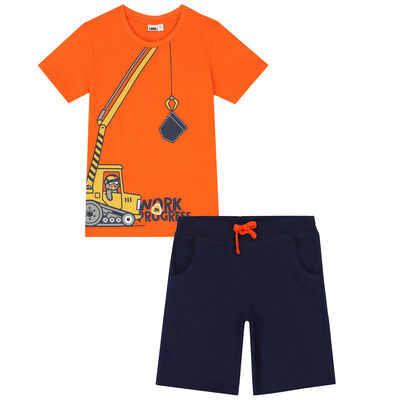 Boys Orange & Navy Graphic Shorts Set