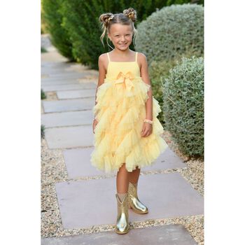 Girls Yellow Tulle Ruffles Dress