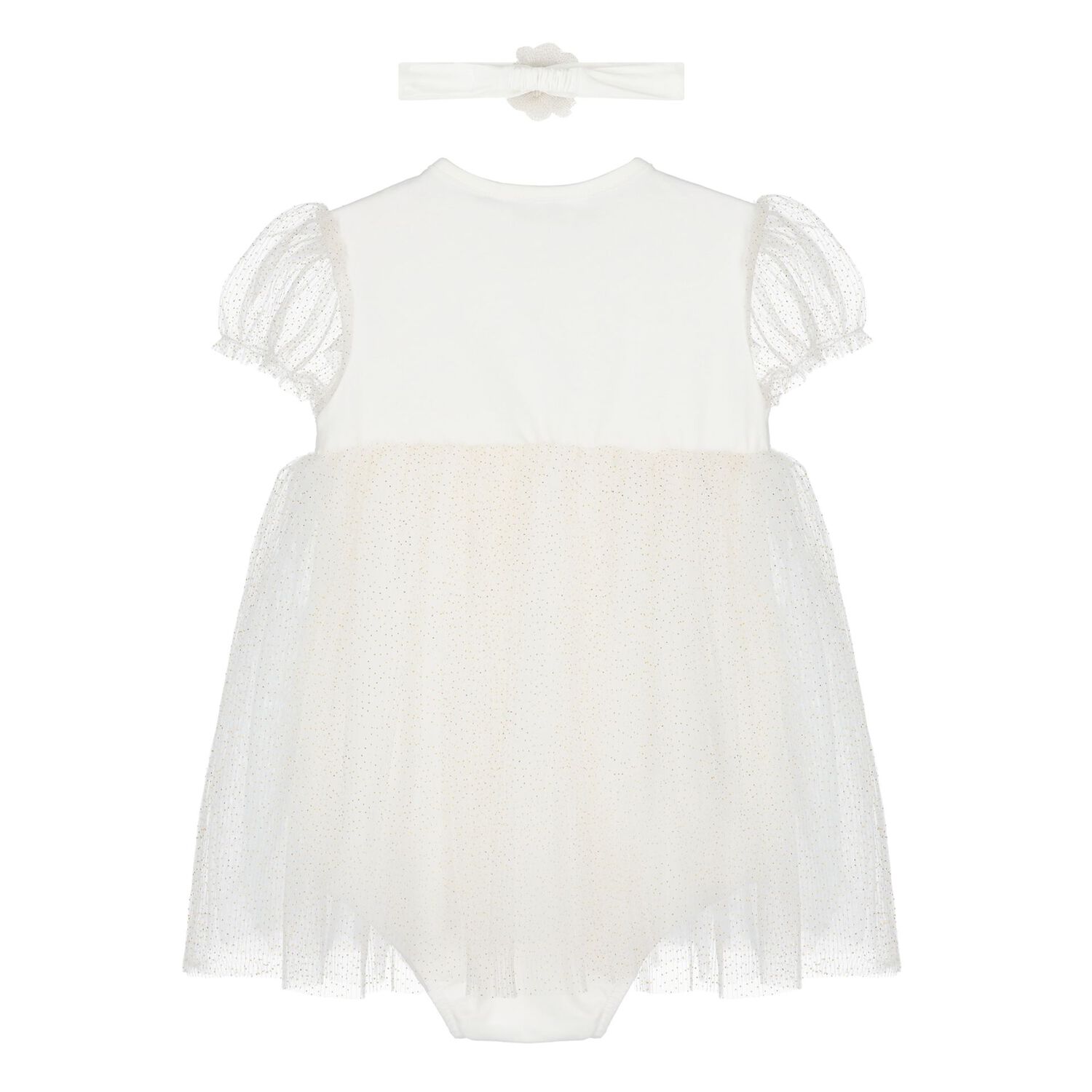 طقم فستان بودي سوت  ورابطة رأس  باللون الأبيض للبنات, 2, hi-res