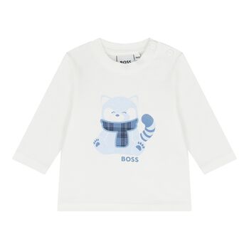 Baby Boys White Red Panda Logo Long Sleeve Top 