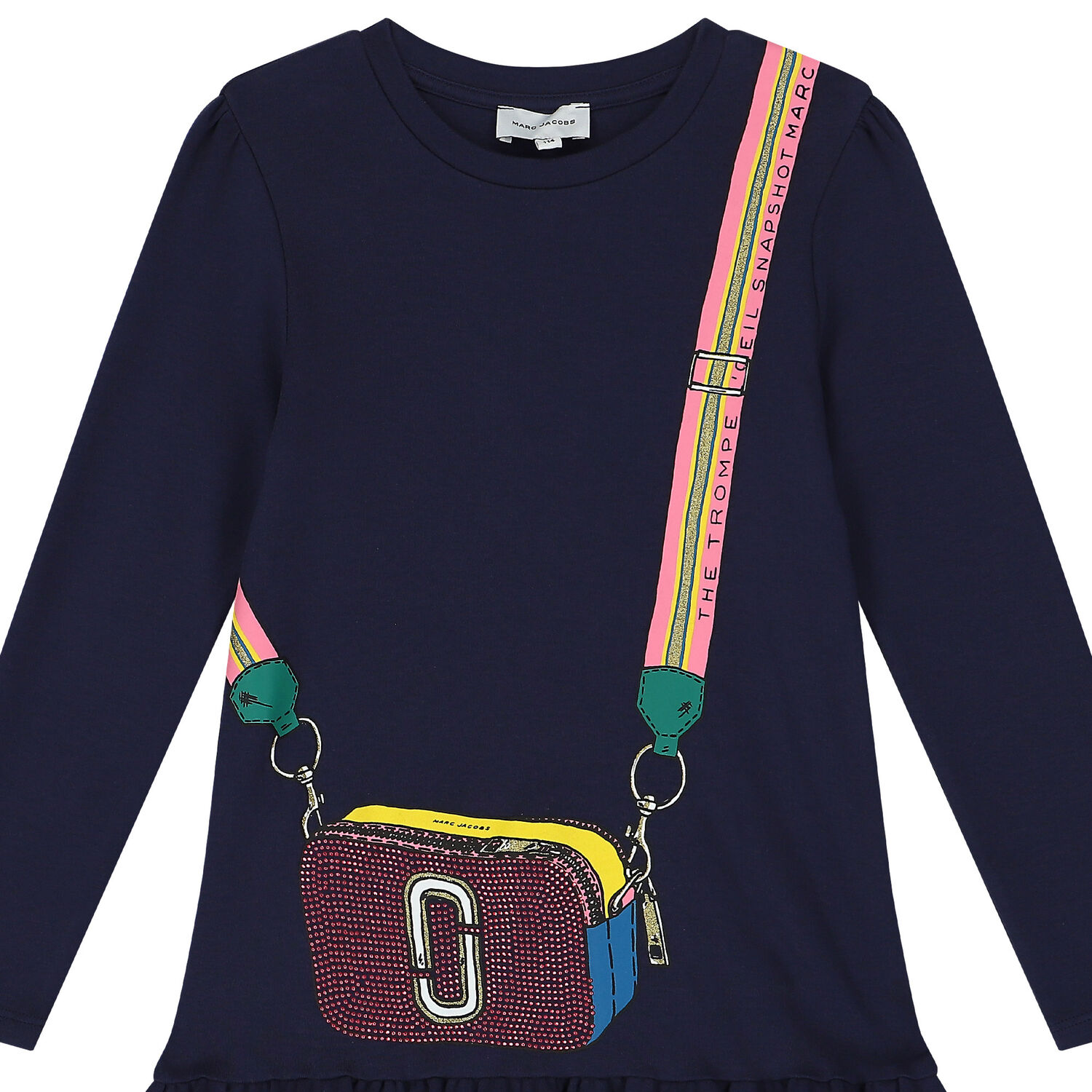 Girls Navy Blue Logo Bag Dress, 3, hi-res