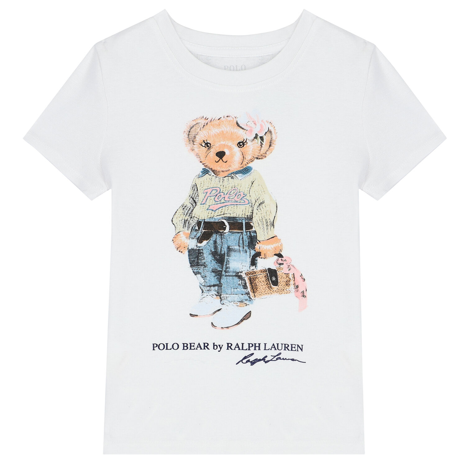 Girls White & Blue Polo Bear Pyjamas, 1, hi-res image number null