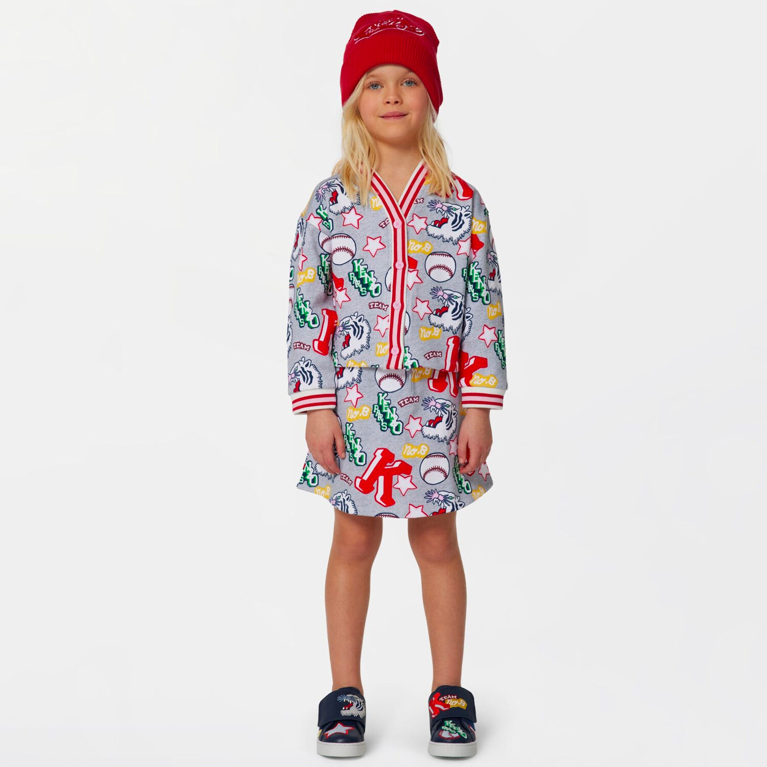 Girls Grey Varsity Tiger Logo Skirt, 1, hi-res