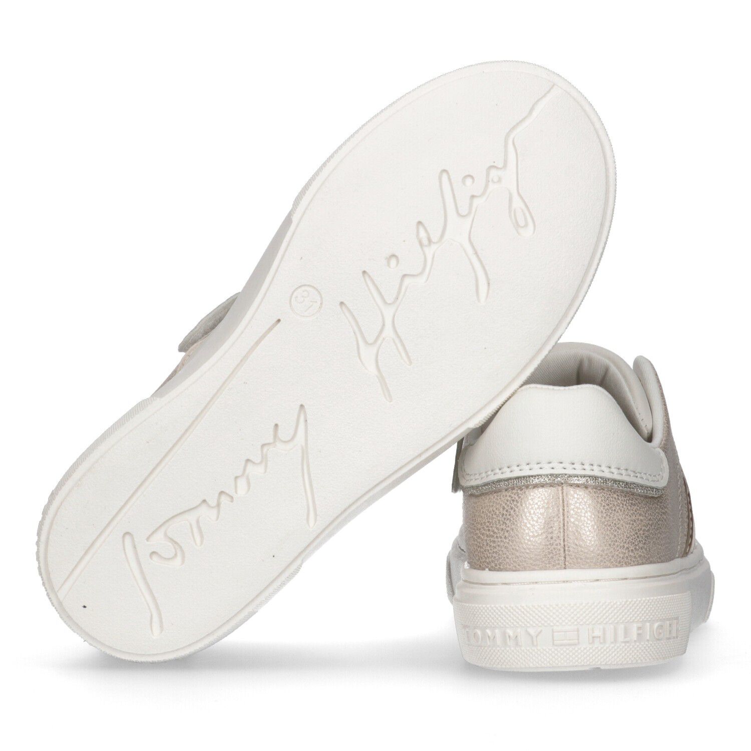 Girls White & Gold Logo Trainers, 1, hi-res