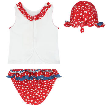 Baby Girls Red Teddy Bear Swim Set