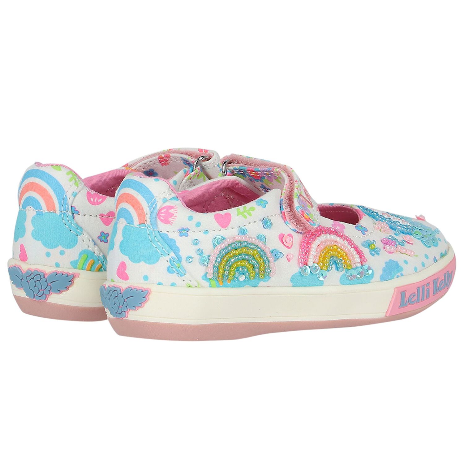 Girls Ivory & Pink Logo Shoes, 1, hi-res