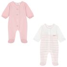 Baby Girls White & Pink Babygrows ( 2-Pack ), 1, hi-res
