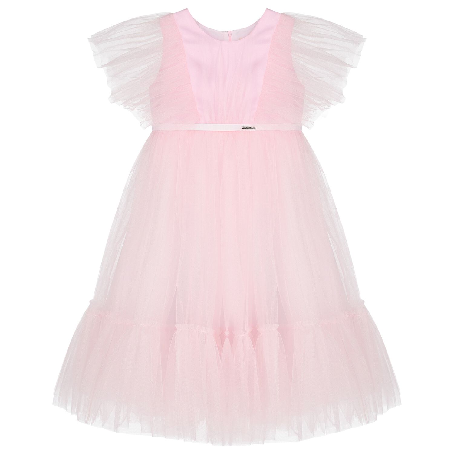 Girls Pink Ruffled Tulle Dress, 2, hi-res
