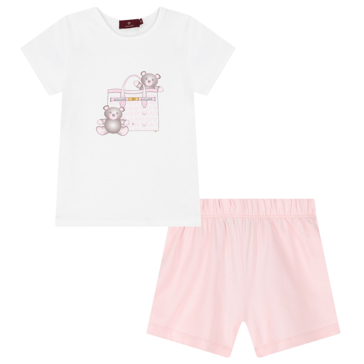 Girls White & Pink Logo Pyjamas, 1, hi-res image number null