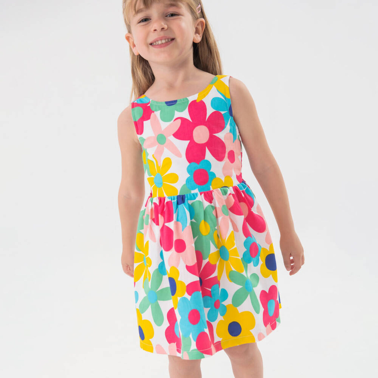 Girls White Floral Dress, 1, hi-res