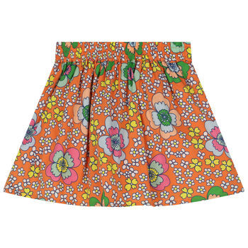 Girls Orange Floral Skirt