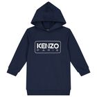 Girls Navy Blue Logo Hooded Dress, 1, hi-res