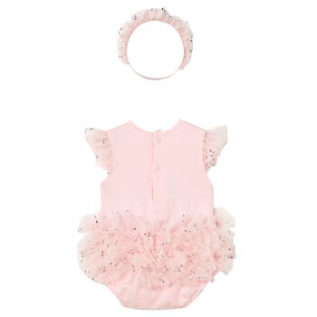 Baby Girls Pink Teddy Bear Bodysuit Dress Set