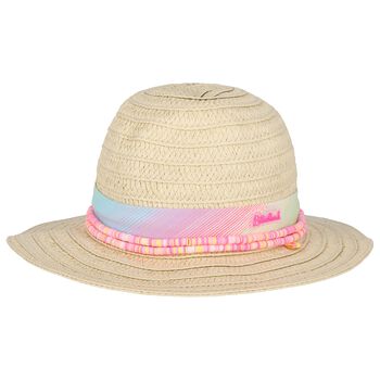 Girls Beige Straw Sun Hat