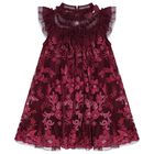 Girls Burgundy Embellished Tulle Dress, 2, hi-res