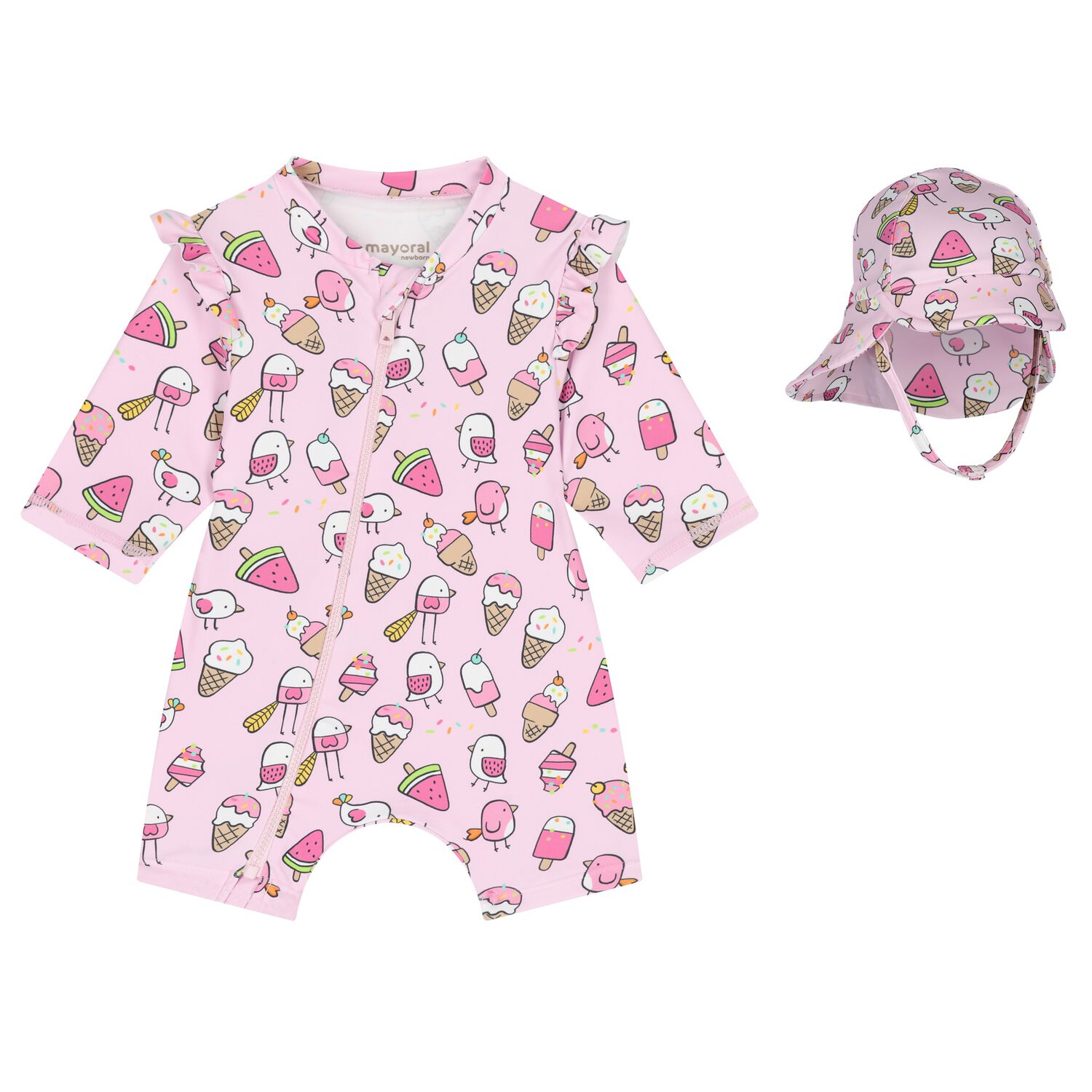 Baby Girls Pink Sun Suit & Hat Set (UPF40+), 2, hi-res image number null