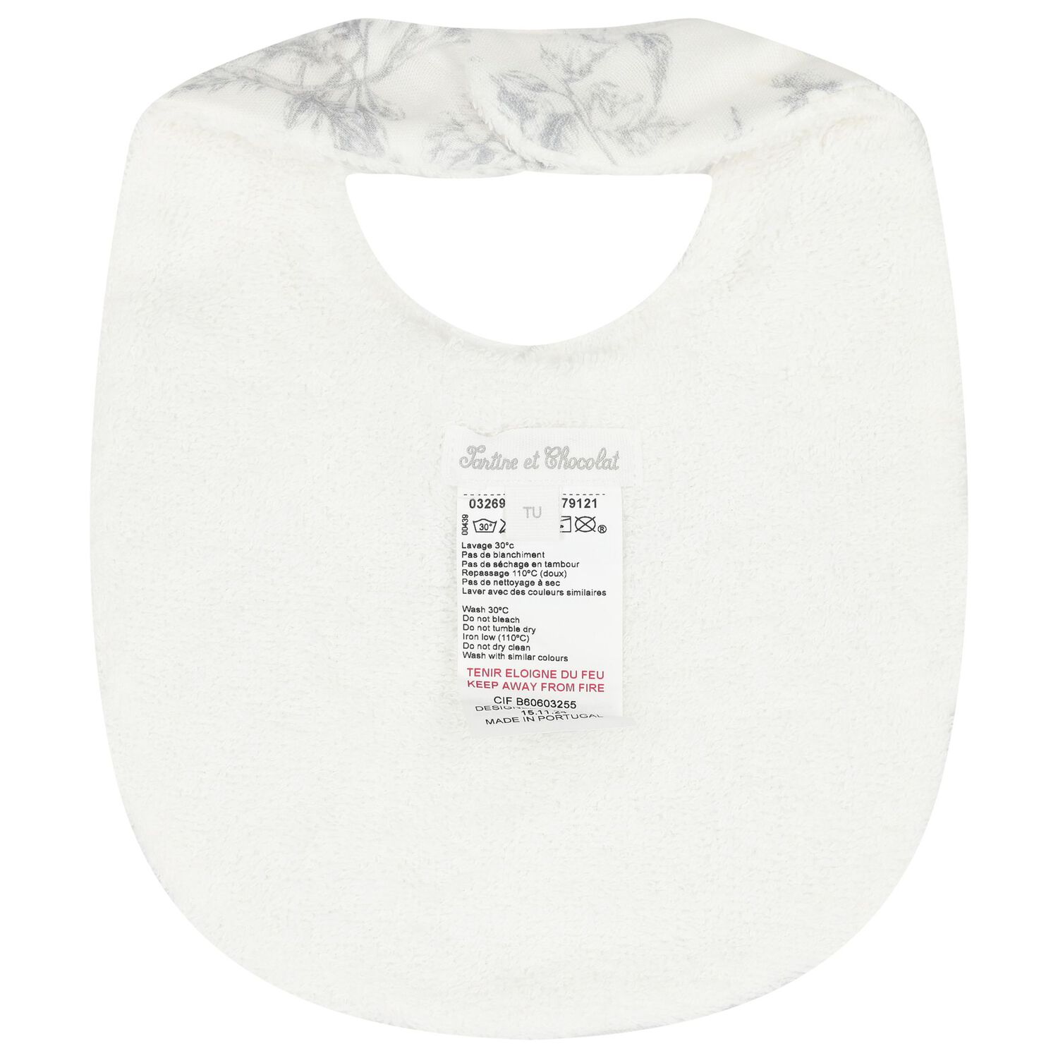 White & Grey Toile De Jouy Baby Bib, 2, hi-res