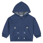 Younger Boys Blue Hooded Zip Up Top, 1, hi-res