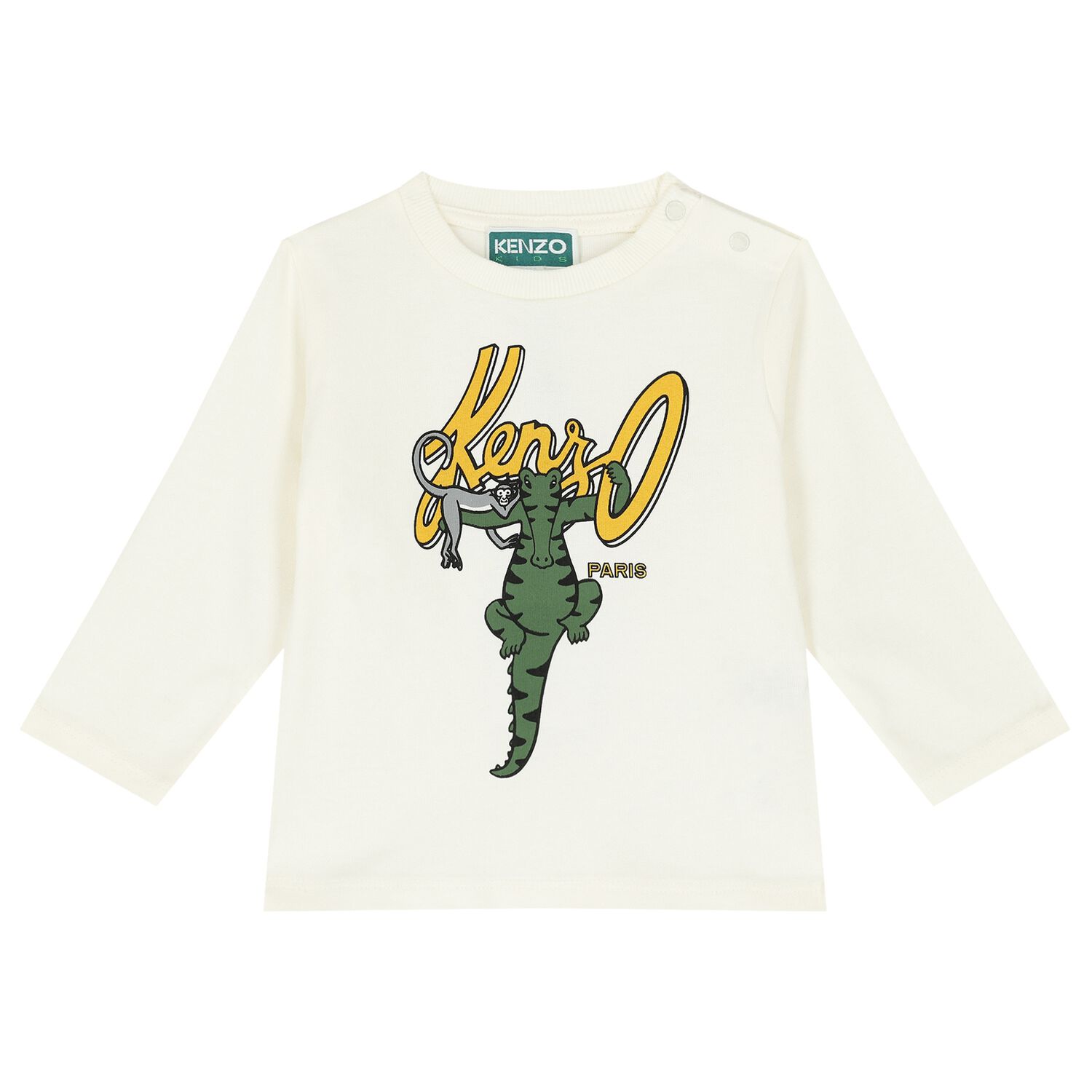 Younger Boys Ivory Logo Long Sleeve Top, 1, hi-res