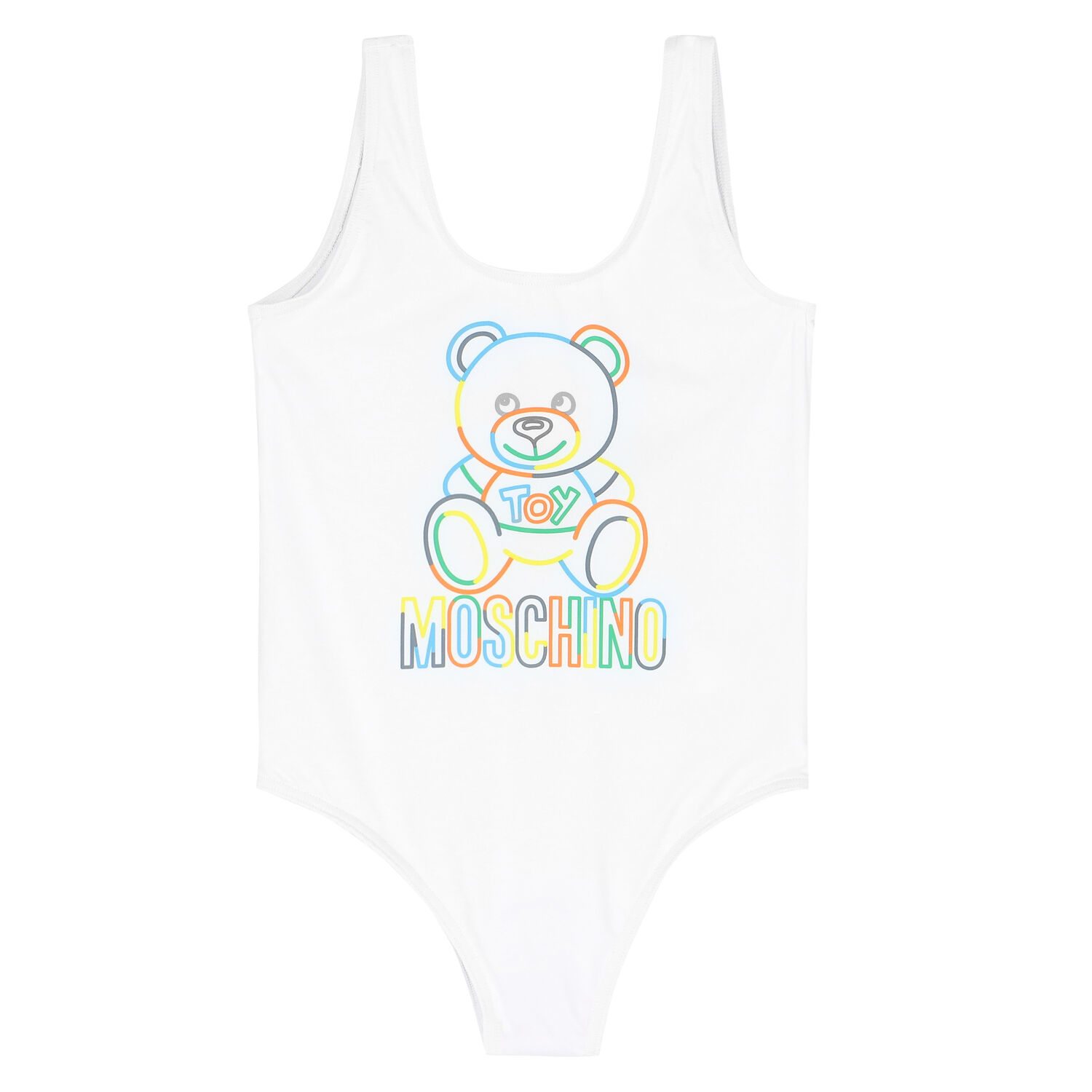 Girls White Teddy Logo Swimsuit, 1, hi-res image number null