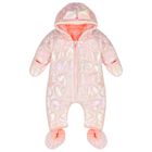 Baby Girls Pink Quilted Heart Snowsuit, 1, hi-res