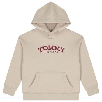 Boys Beige Logo Hooded Top
