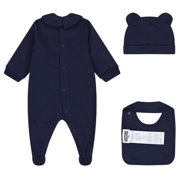 Navy Blue Teddy Bear Logo Babygrow Gift Set