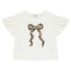 Girls White Bow T-Shirt, 1, hi-res