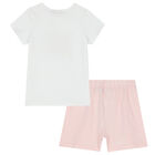 Girls White & Pink Teddy Logo Pyjamas, 2, hi-res