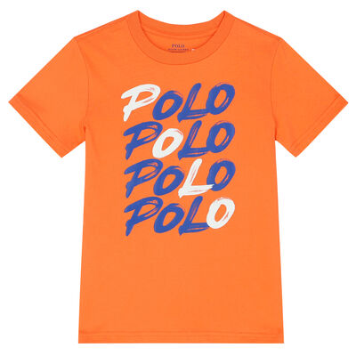 تيشيرت بولو بالشعار باللون البرتقالي للأولاد
