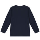 Boys Navy Blue Vintage Car Logo Long Sleeve Top, 1, hi-res