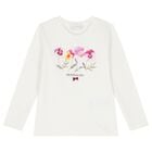 Girls Ivory Floral Logo Long Sleeve Top, 1, hi-res