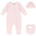 Baby Girls Pink Logo Romper Gift Set, 1, hi-res