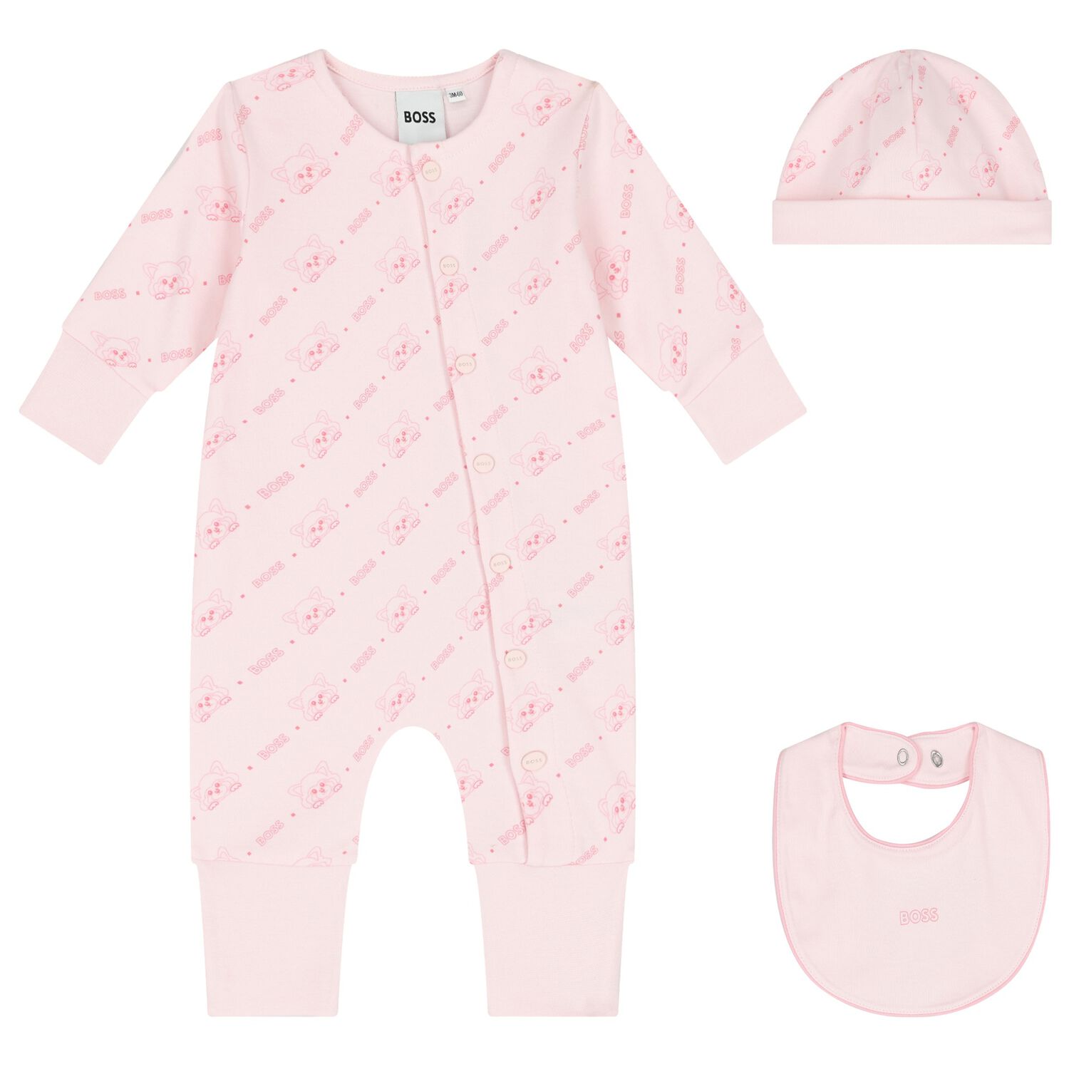 Baby Girls Pink Logo Romper Gift Set, 1, hi-res