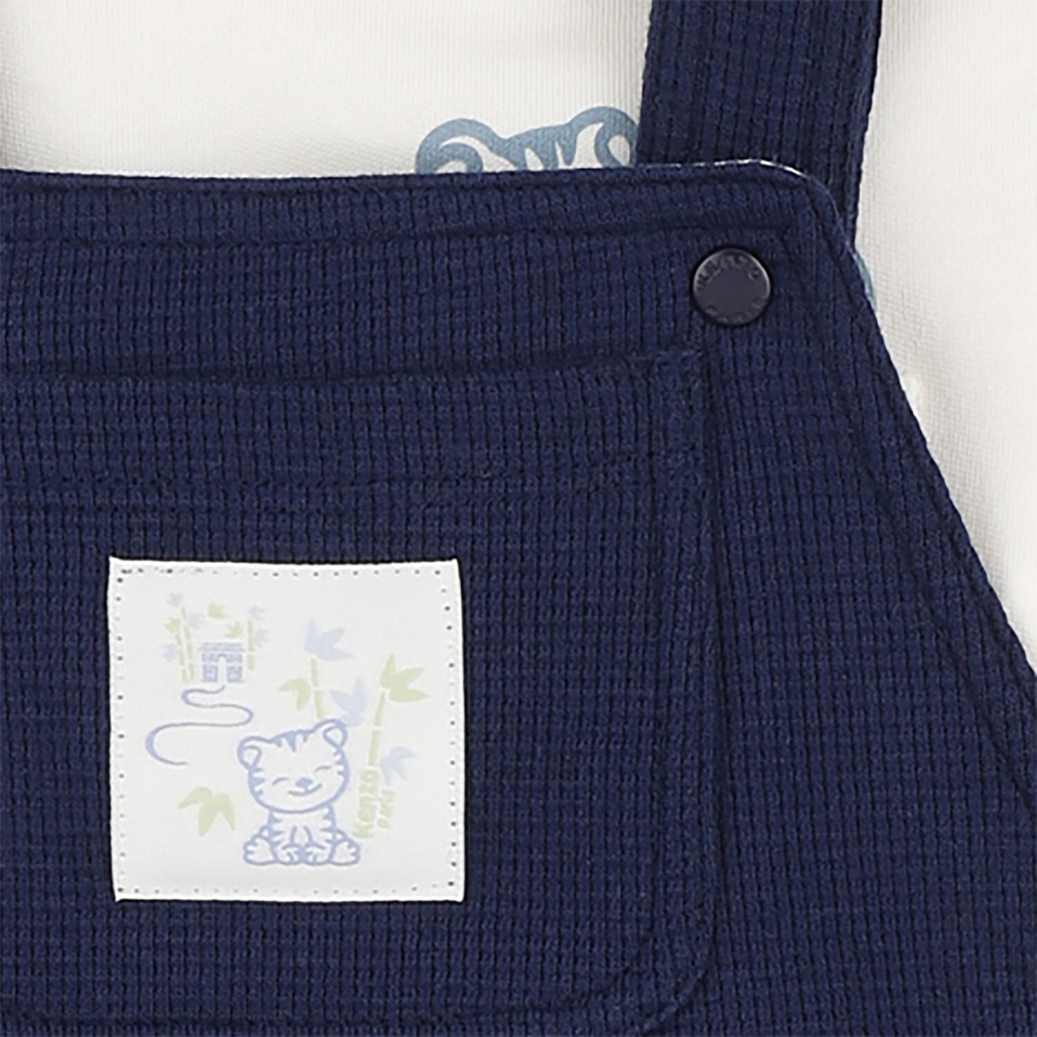 Baby Boys Ivory & Navy Blue Dungaree Set, 1, hi-res