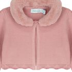 Younger Girls Pink Faux Fur Collar Cardigan, 2, hi-res