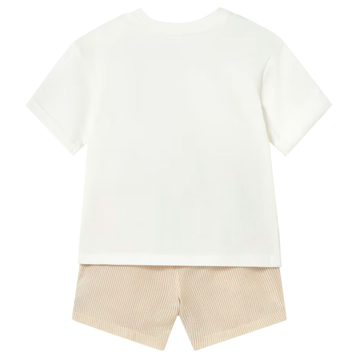 Younger Boys Beige & White Striped Shorts Set, 2, hi-res