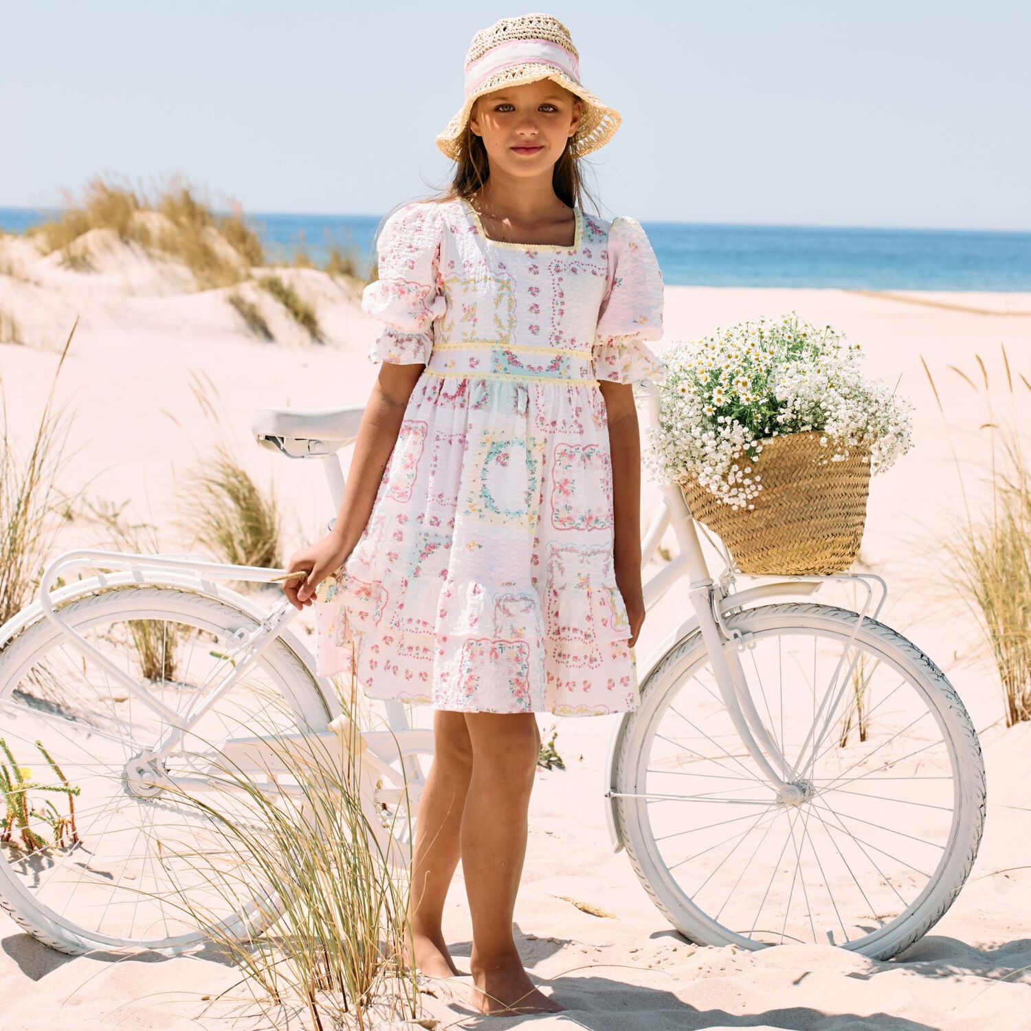 Girls White Floral Dress, 1, hi-res image number null