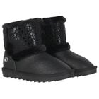 Girls Black Faux Leather Boots, 1, hi-res
