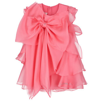 فستان أورجانزا بفيونكة باللون الوردي