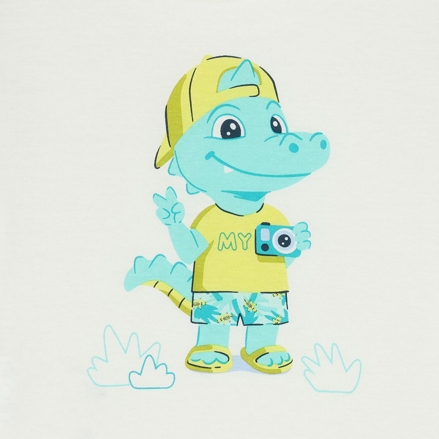 طقم شورت سباحة أبيض وأخضر بنقشة جلد التمساح للأولاد الصغار, 1, hi-res