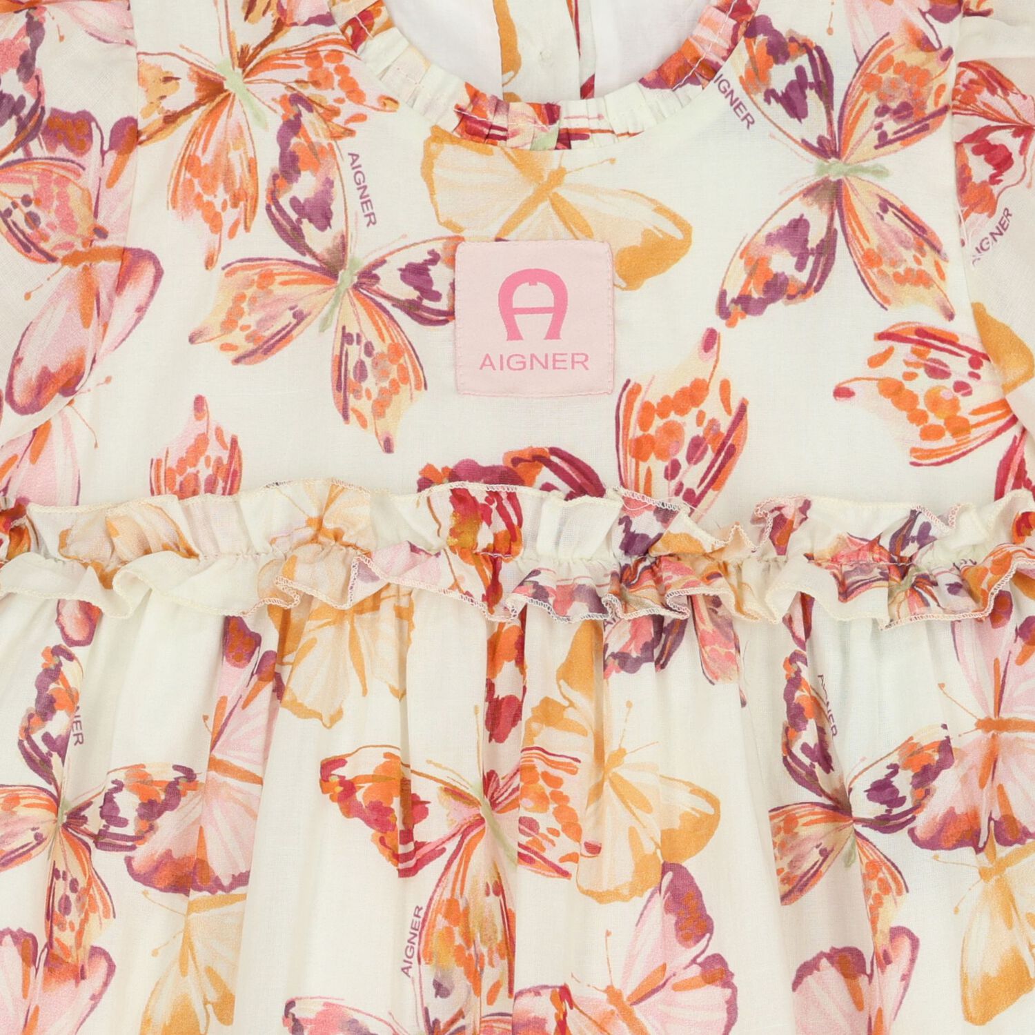 فستان للبنات بالشعار مزين بالفراشات باللون الوردي والعاجي, 3, hi-res