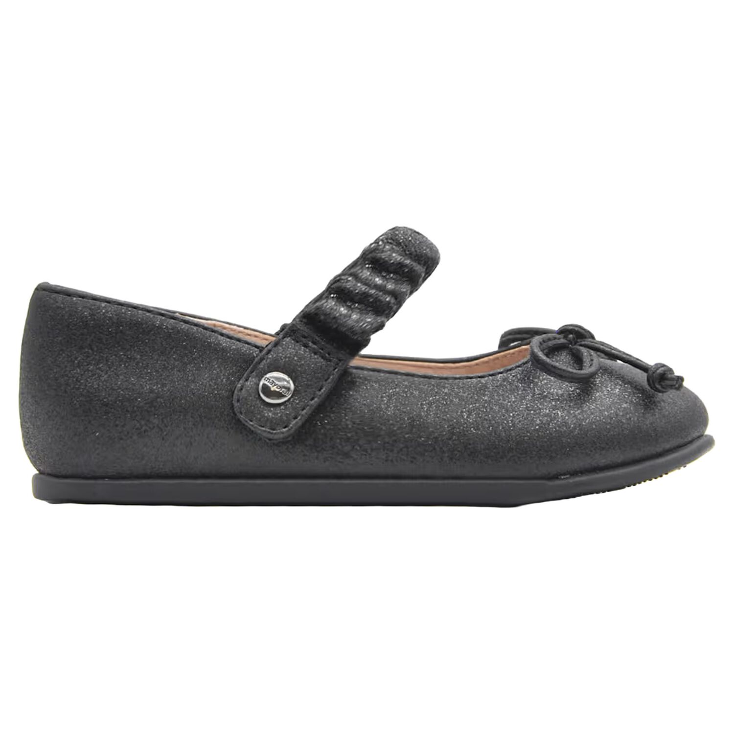 Girls Black Bow Glittery Shoes, 2, hi-res