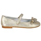 Girls Gold Ballerina Bow Shoes, 1, hi-res