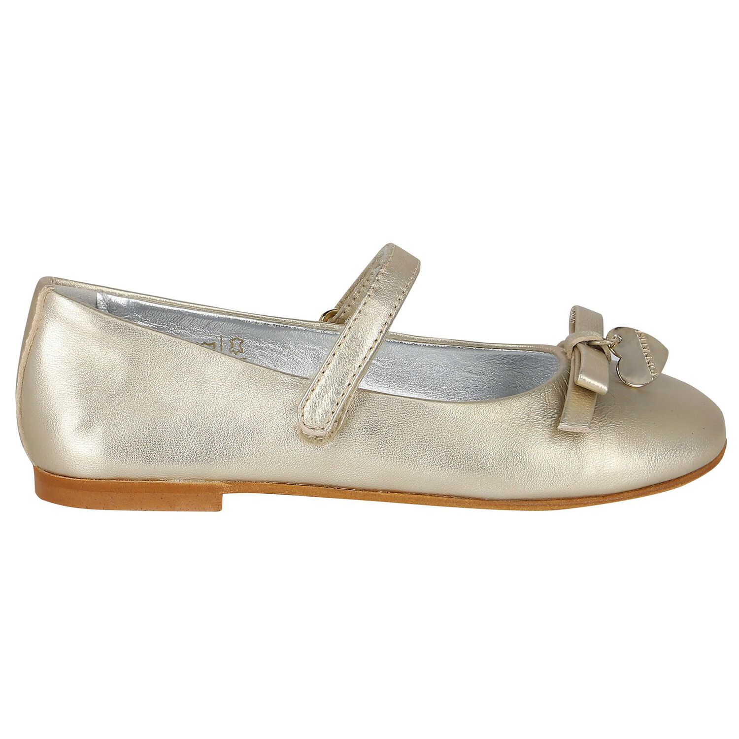 Girls Gold Ballerina Bow Shoes, 1, hi-res
