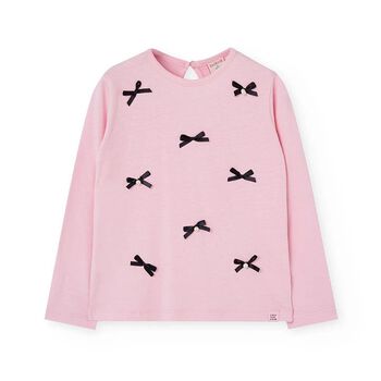 Girls Pink Bow Long Sleeve Top