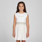 Girls Ivory & Gold Logo Dress, 1, hi-res